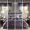 Madison Park Essentials Room in a Bag Faux Silk Comforter Set – Luxe Diamond Tufting All Season Bedding, Matching Curtains, Decorative Pillows, Grey King(104″x92″) 24 Piece(Plum)