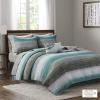 Madison Park Essentials Saben Cozy Bed in A Bag Reversible Quilt with Complete Cotton Sheet Set-Geometric Design All Season Cover, Decorative Pillow, Cal King(104″x92″), Stripes Aqua, 8 Piece(Stripes Aqua Coverlet Biab 8pcs)