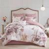 Madison Park Floral Queen Comforter Set, Cotton Rich Bedding Set Feminine Design Shabby Chic Queen Size Comforter Sets, All Season Bed Cover with Shams, Bed Skirt, Décor Pillow, Blush 8 Piece(Cassandra Blush)