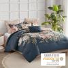 Madison Park Floral Queen Comforter Set, Cotton Rich Bedding Set Feminine Design Shabby Chic Queen Size Comforter Sets, All Season Bed Cover with Shams, Bed Skirt, Décor Pillow, Blush 8 Piece(Camillia Navy)