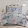 Madison Park Floral Queen Comforter Set, Cotton Rich Bedding Set Feminine Design Shabby Chic Queen Size Comforter Sets, All Season Bed Cover with Shams, Bed Skirt, Décor Pillow, Blush 8 Piece(Cassandra Blue)
