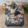 Madison Park Floral Queen Comforter Set, Cotton Rich Bedding Set Feminine Design Shabby Chic Queen Size Comforter Sets, All Season Bed Cover with Shams, Bed Skirt, Décor Pillow, Blush 8 Piece(Camillia Navy)
