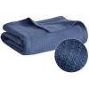 Madison Park Freshspun Basketweave Luxury Cotton Blanket Yellow 90×90″ Full/Queen Size Basketweave Premium Soft Cozy 100% Cotton For Bed, Couch or Sofa(Navy)