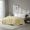 Madison Park Freshspun Basketweave Luxury Cotton Blanket Yellow 90×90″ Full/Queen Size Basketweave Premium Soft Cozy 100% Cotton For Bed, Couch or Sofa(Yellow)