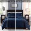 Madison Park Harper Quilt Set Velvet Casual Geometric Stitching Design All Season, Lightweight Coverlet, Cozy Bedding, Matching Shams, Full/Queen(90″x90″), Ivory 3 Piece(Navy)
