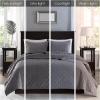 Madison Park Harper Quilt Set Velvet Casual Geometric Stitching Design All Season, Lightweight Coverlet, Cozy Bedding, Matching Shams, Full/Queen(90″x90″), Ivory 3 Piece(Grey)