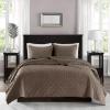 Madison Park Harper Quilt Set Velvet Casual Geometric Stitching Design All Season, Lightweight Coverlet, Cozy Bedding, Matching Shams, Full/Queen(90″x90″), Ivory 3 Piece(Taupe)