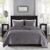Madison Park Harper Quilt Set Velvet Casual Geometric Stitching Design All Season, Lightweight Coverlet, Cozy Bedding, Matching Shams, Full/Queen(90″x90″), Ivory 3 Piece(Grey)