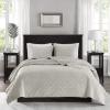 Madison Park Harper Quilt Set Velvet Casual Geometric Stitching Design All Season, Lightweight Coverlet, Cozy Bedding, Matching Shams, Full/Queen(90″x90″), Ivory 3 Piece(Ivory)