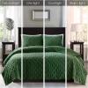 Madison Park Harper Quilt Set Velvet Casual Geometric Stitching Design All Season, Lightweight Coverlet, Cozy Bedding, Matching Shams, Full/Queen(90″x90″), Ivory 3 Piece(Green)