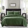 Madison Park Harper Quilt Set Velvet Casual Geometric Stitching Design All Season, Lightweight Coverlet, Cozy Bedding, Matching Shams, Full/Queen(90″x90″), Ivory 3 Piece(Green)