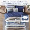 Madison Park Heritage Comforter Quilt Combo Set – Modern Luxury Design, All Season Down Alternative Bedding, Matching Shams, Decorative Pillows, Full/Queen(90″x90″), Color Block Grey 8 Piece(Marina Coastal Stripes Blue)