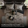 Madison Park King Comforter Set Damask Medallion Jacquard Comforter, Overfilled All Season Bed Set, Bed Skirt, Shams, Decor Pillows, Odette, King(104 in x 92 in), Black 8 Piece(Black/Gold)