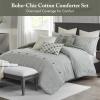 Madison Park King Comforter Set, Removable 100% Cotton Duvet Cover King Size with Insert, Farmhouse Bedding, Textured Stripe Clipped Jacquard Accent, King, Grey 9 Piece(Green)