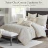 Madison Park King Comforter Set, Removable 100% Cotton Duvet Cover King Size with Insert, Farmhouse Bedding, Textured Stripe Clipped Jacquard Accent, King, Grey 9 Piece(Ivory)