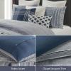 Madison Park King Comforter Set, Removable 100% Cotton Duvet Cover King Size with Insert, Farmhouse Bedding, Textured Stripe Clipped Jacquard Accent, King, Grey 9 Piece(Blue)