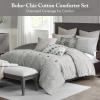 Madison Park King Comforter Set, Removable 100% Cotton Duvet Cover King Size with Insert, Farmhouse Bedding, Textured Stripe Clipped Jacquard Accent, King, Grey 9 Piece(Gray)