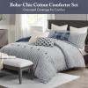 Madison Park King Comforter Set, Removable 100% Cotton Duvet Cover King Size with Insert, Farmhouse Bedding, Textured Stripe Clipped Jacquard Accent, King, Grey 9 Piece(Blue)