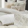 Madison Park King Comforter Set, Removable 100% Cotton Duvet Cover King Size with Insert, Farmhouse Bedding, Textured Stripe Clipped Jacquard Accent, King, Grey 9 Piece(Ivory)