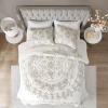 Madison Park Laetitia Lightweight 100% Cotton Quilt Set, Breathable Chenille Tufted, Shabby Chic Boho Medallion Design, Sham, Floral Taupe w/ Tassels, Full/Queen-2 Piece(Violette Ivory/Taupe Coverlet)