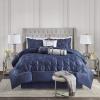Madison Park Laurel Cozy Comforter Set – Traditional Tufted Faux Silk Design, All Season Down Alternative Bedding with Matching Shams, Decorative Pillow, Grey Queen(90″x90″) 7 Piece(Navy)