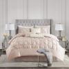 Madison Park Laurel Cozy Comforter Set – Traditional Tufted Faux Silk Design, All Season Down Alternative Bedding with Matching Shams, Decorative Pillow, Grey Queen(90″x90″) 7 Piece(Blush)