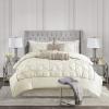 Madison Park Laurel Cozy Comforter Set – Traditional Tufted Faux Silk Design, All Season Down Alternative Bedding with Matching Shams, Decorative Pillow, Grey Queen(90″x90″) 7 Piece(Ivory)