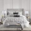 Madison Park Laurel Cozy Comforter Set – Traditional Tufted Faux Silk Design, All Season Down Alternative Bedding with Matching Shams, Decorative Pillow, Grey Queen(90″x90″) 7 Piece(Gray)