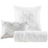 Madison Park Laurel Cozy Comforter Set – Traditional Tufted Faux Silk Design, All Season Down Alternative Bedding with Matching Shams, Decorative Pillow, Grey Queen(90″x90″) 7 Piece(White)