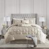 Madison Park Laurel Cozy Comforter Set – Traditional Tufted Faux Silk Design, All Season Down Alternative Bedding with Matching Shams, Decorative Pillow, Grey Queen(90″x90″) 7 Piece(Taupe)