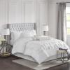 Madison Park Laurel Cozy Comforter Set – Traditional Tufted Faux Silk Design, All Season Down Alternative Bedding with Matching Shams, Decorative Pillow, Grey Queen(90″x90″) 7 Piece(White)