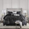 Madison Park Laurel Cozy Comforter Set – Traditional Tufted Faux Silk Design, All Season Down Alternative Bedding with Matching Shams, Decorative Pillow, Grey Queen(90″x90″) 7 Piece(Black)