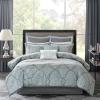 Madison Park Lavine Cozy Bed in a Bag Comforter Set, Traditional Luxe Jacquard Design All Season Down Alternative Bedding with Cotton Bed Sheets, Bed Skirt & Pillows, Queen Blue 12 Piece(Blue Bed in a Bag 12pcs)