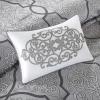 Madison Park Lavine Cozy Bed in a Bag Comforter Set, Traditional Luxe Jacquard Design All Season Down Alternative Bedding with Cotton Bed Sheets, Bed Skirt & Pillows, Queen Blue 12 Piece(Silver Bed in a Bag 12pcs)
