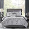 Madison Park Lavine Cozy Bed in a Bag Comforter Set, Traditional Luxe Jacquard Design All Season Down Alternative Bedding with Cotton Bed Sheets, Bed Skirt & Pillows, Queen Blue 12 Piece(Silver Bed in a Bag 12pcs)