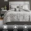 Madison Park Lavine Cozy Bed in a Bag Comforter Set, Traditional Luxe Jacquard Design All Season Down Alternative Bedding with Cotton Bed Sheets, Bed Skirt & Pillows, Queen Blue 12 Piece(Silver Comforter 6pcs)