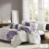 Madison Park Lola 100% Cotton Duvet Set Beautiful Floral Pattern, Ruffle Border Design All Season, Breathable Comforter Cover Bedding, Matching Shams, Full/Queen(90″x90″), Purple/Grey 6 Piece(Purple/Gray)