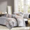 Madison Park Lola 100% Cotton Duvet Set Beautiful Floral Pattern, Ruffle Border Design All Season, Breathable Comforter Cover Bedding, Matching Shams, Full/Queen(90″x90″), Purple/Grey 6 Piece(Blush/Grey)