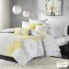 Madison Park Lola 100% Cotton Duvet Set Beautiful Floral Pattern, Ruffle Border Design All Season, Breathable Comforter Cover Bedding, Matching Shams, Full/Queen(90″x90″), Purple/Grey 6 Piece(Yellow/Grey)