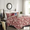 Madison Park Lola 100% Cotton Quilt Set-Casual Floral Channel Stitching Design All Season, Lightweight Coverlet Bedspread Bedding, Shams, Decorative Pillows, Full/Queen (90 in x 90 in), Purple 6 Piece(Lucy Red)
