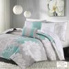 Madison Park Lola 100% Cotton Quilt Set-Casual Floral Channel Stitching Design All Season, Lightweight Coverlet Bedspread Bedding, Shams, Decorative Pillows, Full/Queen (90 in x 90 in), Purple 6 Piece(Lola Aqua)