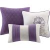 Madison Park Lola Sateen Cotton Comforter Set-Casual Medallion Floral Design All Season Down Alternative Bedding, Shams, Bedskirt, Decorative Pillows, Queen, Grey/Aqua 7 Piece(Floral Grey/Purple)