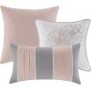Madison Park Lola Sateen Cotton Comforter Set-Casual Medallion Floral Design All Season Down Alternative Bedding, Shams, Bedskirt, Decorative Pillows, Queen, Grey/Aqua 7 Piece(Taupe Grey/Peach)
