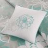 Madison Park Lola Sateen Cotton Comforter Set-Casual Medallion Floral Design All Season Down Alternative Bedding, Shams, Bedskirt, Decorative Pillows, Queen, Grey/Aqua 7 Piece(Floral Grey/Aqua)