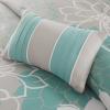 Madison Park Lola Sateen Cotton Comforter Set-Casual Medallion Floral Design All Season Down Alternative Bedding, Shams, Bedskirt, Decorative Pillows, Queen, Grey/Aqua 7 Piece(Floral Grey/Aqua)