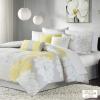 Madison Park Lola Sateen Cotton Comforter Set-Casual Medallion Floral Design All Season Down Alternative Bedding, Shams, Bedskirt, Decorative Pillows, Queen, Grey/Aqua 7 Piece(Floral Grey/Yellow)