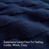Madison Park Luxuriously Cozy Soft Long Faux Fur Throw Basketweave Blanket Reversible Soft & Snuggly Velvet Throw, Lightweight, Breathable Trendy Room Décor Summer Blanket, 50×60, Ivory(Navy)