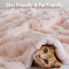 Madison Park Luxuriously Cozy Soft Long Faux Fur Throw Basketweave Blanket Reversible Soft & Snuggly Velvet Throw, Lightweight, Breathable Trendy Room Décor Summer Blanket, 50×60, Ivory(Pink)