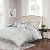 Madison Park Luxury Comforter Set-Traditional Jacquard Design All Season Down Alternative Bedding, Matching Bedskirt, Decorative Pillows, Queen(90″x90″), Ava, Pieced Taupe 7 Piece(Geometric Aqua)