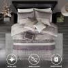 Madison Park Luxury Comforter Set-Traditional Jacquard Design All Season Down Alternative Bedding, Matching Bedskirt, Decorative Pillows, Queen(90″x90″), Ava, Pieced Taupe 7 Piece(Striped Purple)